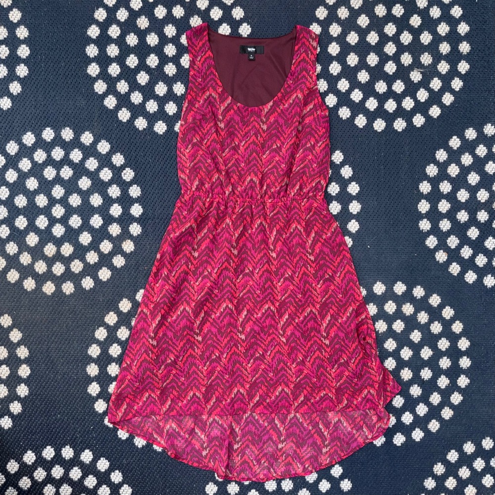 Mossimo M Burgundy Zigzag Print Pullover Sleeveless Lined Dress
